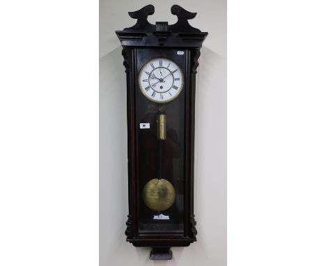 Mahogany cased single weighted Vienna style wall clock 