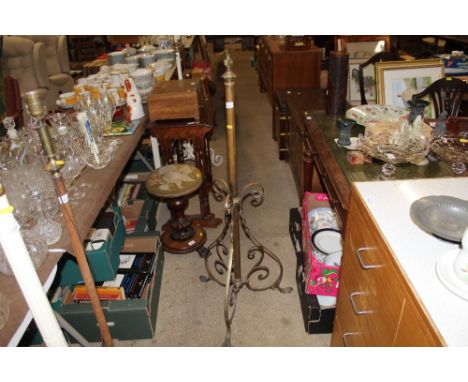 A brass standard lamp with adjustable column 