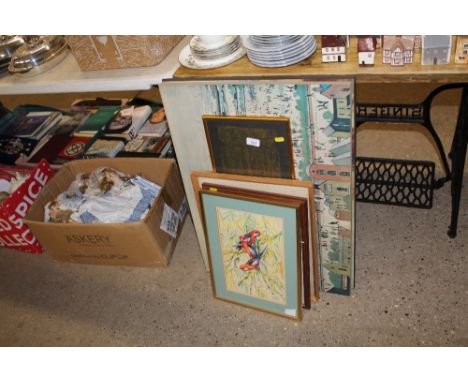 Various watercolours, Lowry print etc. 