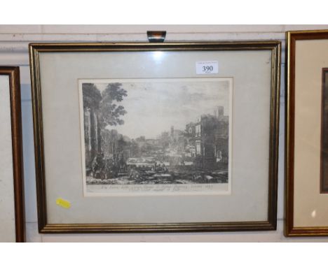 An antique print Italianate Landscape with inscription