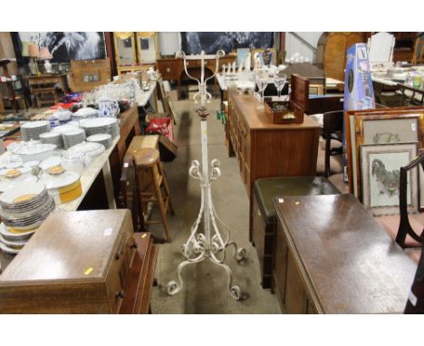 An Edwardian painted wrought metal and copper adjustable lamp standard 