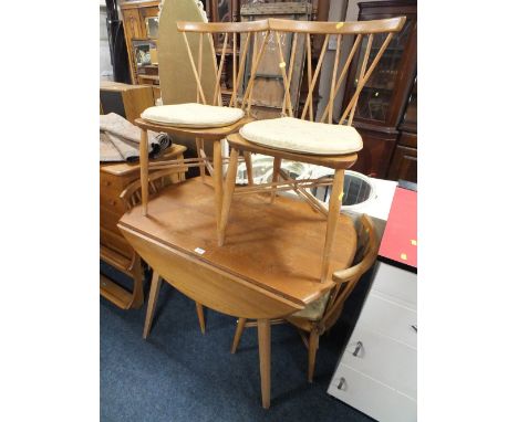 AN ERCOL STYLE DROPLEAF TABLE & FOUR CHAIRS