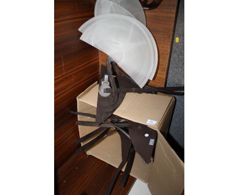 A SET OF FOUR WALL LIGHT FITTINGS & GLASS SHADES