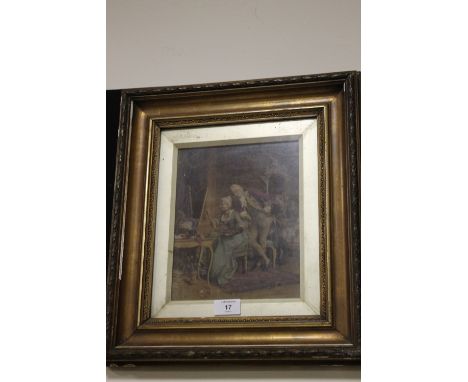 AN ANTIQUE GILT FRAMED PRINT DEPICTING FIGURES