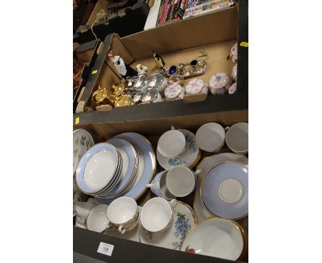 TWO BOXES OF CERAMICS TO INCLUDE A ROYAL DUX FIGURE, DOULTON, ROYAL WORCESTER ETC.