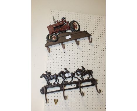 ***TWO CAST COAT RACKS - HORSES AND TRACTOR THEMED