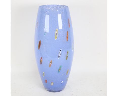 Vintage Murano blue ground glass vase, height 36cm 