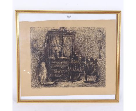 Anatoli Kaplan (1902 - 1980), a proof lithograph, interior scene 