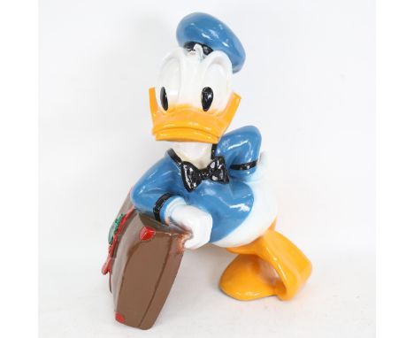 Vintage composition figure of Donald Duck with his suitcase, height 48cm 