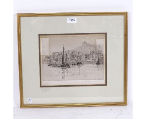Rowland Langmaid, etching, boats at Whitby, pencil signed, framed, overall 38cm x 44cm 