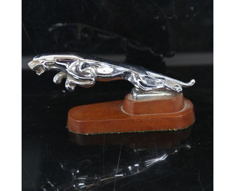 A Vintage chrome plated Jaguar car mascot on plinth, length 20cm 