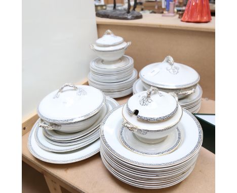 Extensive Spode Vintage dinner service, with Greek Key pattern borders, including sauce tureens and serving plates 