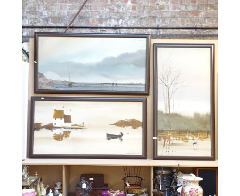 Spencer, 3 large oils on canvas, coastal and marshland scenes, signed, framed, portrait example overall 130cm x 70cm 