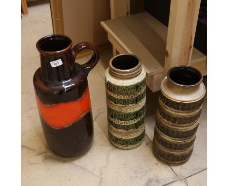 3 Vintage West German vases, tallest 52cm 