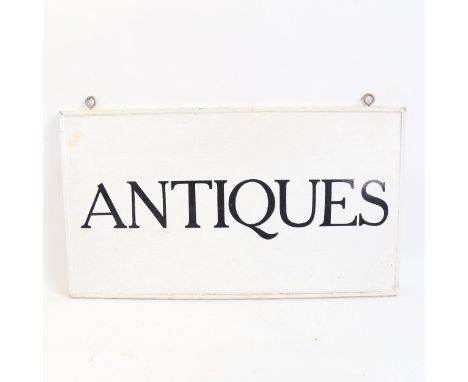 A Vintage hand painted double-sided Antiques shop advertising sign, 41cm x 72cm 