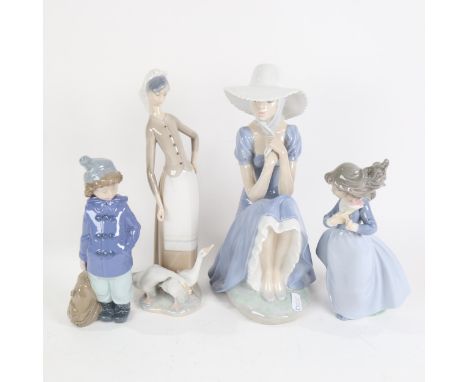 Lladro porcelain lady with ducks, and 3 NAO figures (4) 