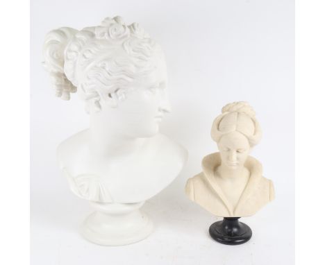 A large white ceramic bust sculpture, and a smaller resin bust of Elizabethan lady, largest height 50cm (2) 