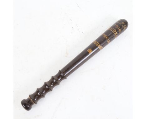A First World War Period hardwood Police truncheon, marked "C.F.M 1914 Berks Special Constable", length 38cm 
