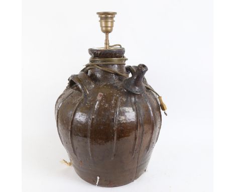 A large Studio pottery wine flagon table lamp, height 40cm 