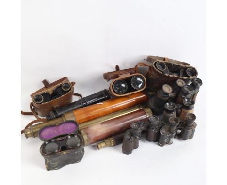 A large quantity of various Vintage binoculars and telescopes (boxful) 