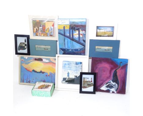 Various pictures and prints, including Susan Ashworth oil on board, Newhaven Lighthouse 