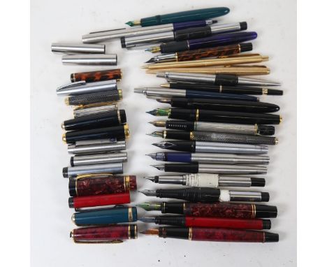 Various Vintage fountain and rollerball pens, including Parker with 18ct nib, Waterman, Parker Duofold etc 