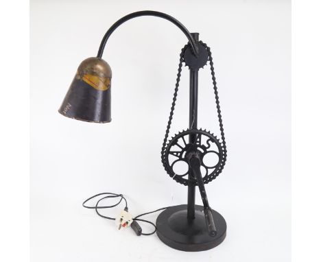 A novelty bike chain crank desk lamp, height 67cm 