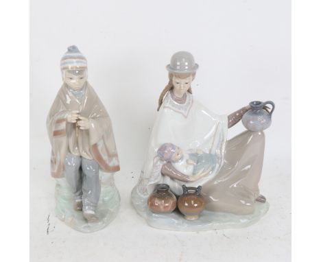 Lladro porcelain mother and child group, and NAO boy with recorder, height 23cm (2) 