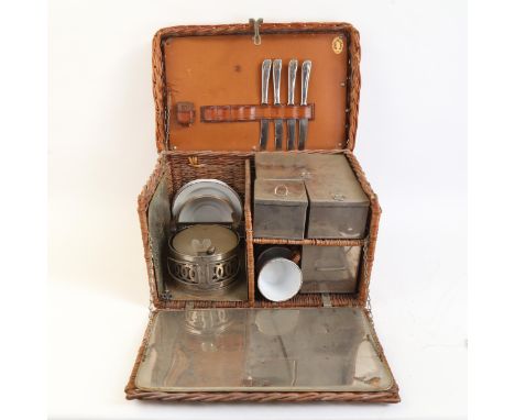 A 1930s motor car travelling picnic set for 4 people, by G W Scott & Sons, with original chrome plated fittings, including cu