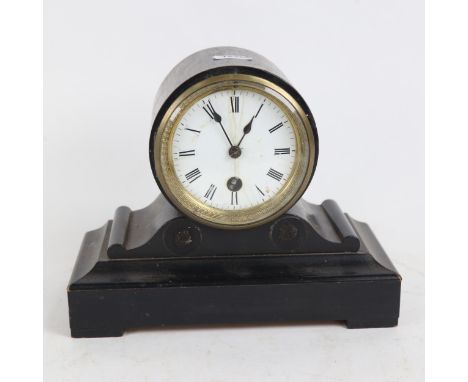 Ebonised 30-hour drum-cased mantel clock, case height 17cm 