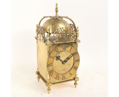 A Victorian brass lantern clock, 8-day lever escapement striking on bell, case height 27cm 