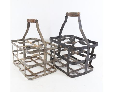 2 Vintage wrought-iron 6-section bottle carriers 
