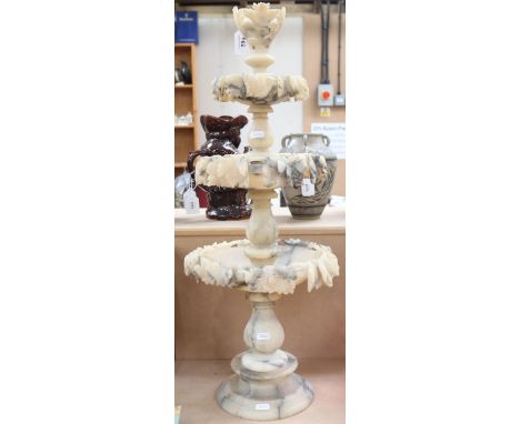 Vintage alabaster 3-tier table centre, with foliate decoration, height 71cm 