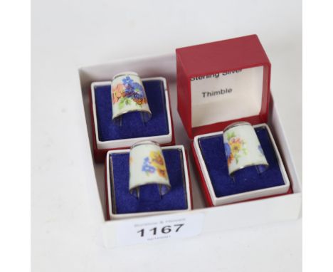 3 sterling silver and enamel thimbles 