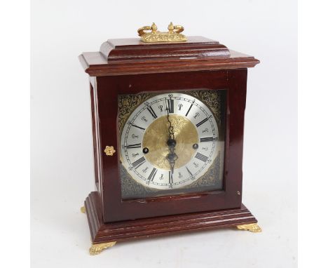German mahogany 8-day bracket clock, brass dial with silvered chapter ring, and movement striking on 4 gongs, case height 31c