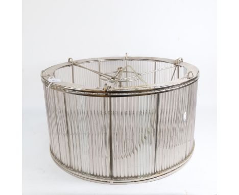 A large heavy mid-century crystal glass and chrome circular ceiling light fitting, diameter 50cm 