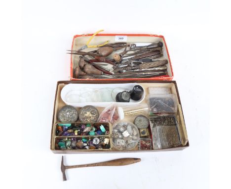 Various Vintage tools and jewellery findings (2 boxes) 