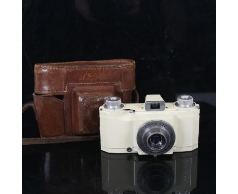 ADVOCATE - a Vintage cream 35mm camera, with Dallmeyer F/4.5 lens, and Ilford leather carrying case 