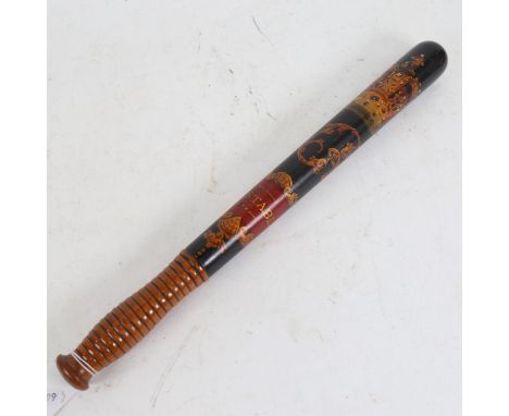 A Victorian hand painted and gilded Police truncheon, bearing Royal cypher crown and Constable panel, length 43cm 