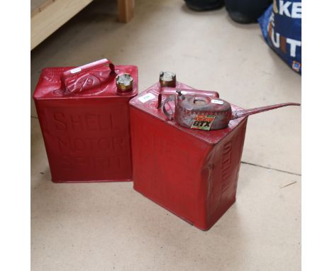 2 Vintage Shell Motor Spirit petrol cans, and a Castrol GTX oil can (3) 