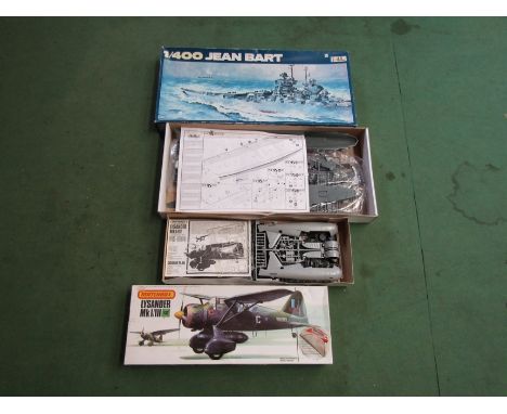 Two plastic model kits, Heller 1:400 scale 'Jean Bart' and Matchbox 1:32 scale 'Lysander MK1/111 (2)