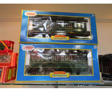 Two boxed Bachmann G scale Thomas &amp; Friends Deluxe Rolling Stock coaches; 97003 Emily's Coach and 97004 Emily's Brake Coa