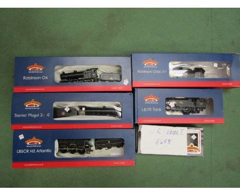 Six playworn or repainted 00 gauge locomotives in mis-matched Bachmann Branch-Line boxes; BR Midland 2-6-4 Tank loco "42468",