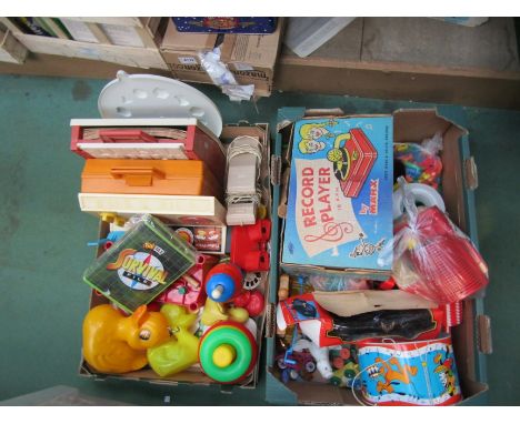 Two boxes of mixed toys including Fisher Price, Marx Record Player etc 