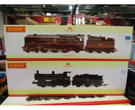 Two part boxed Hornby 00 gauge locomotives and tenders; R3240 BR (Early) 0-6-0 Drummond 700 Class and R2584 BR 4-6-2 West Cou