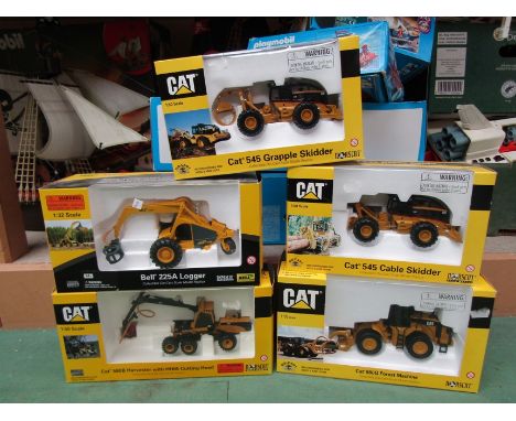 Five boxed Norscot 1:50 scale diecast forestry vehicles to include Cat 980G Forest Machine, Cat 545 Grapple Skidder, Cat 580B