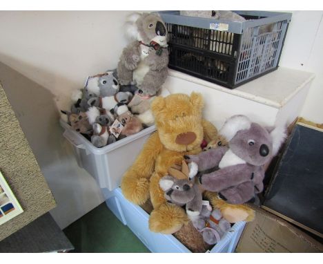 A large collection of soft filled toys, mainly Koala bears, including Steiff