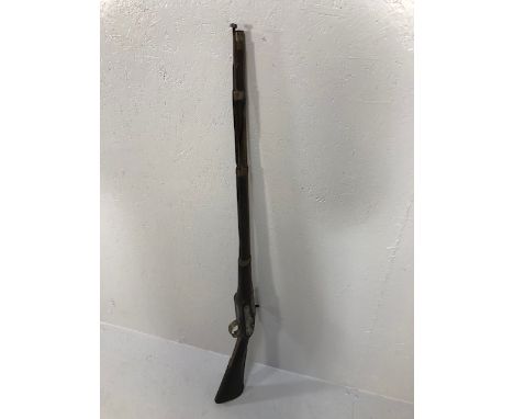 Military interest, Antique percussion far east trade long gun with steel mounts  