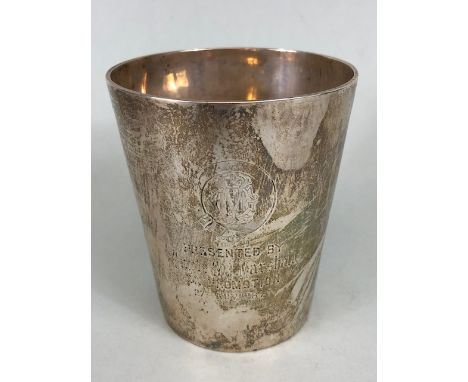 Military Interest: A Silver hallmarked toasting cup engraved with the 1st West India Regiment crest  and engraved "PRESENTED 