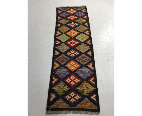 Oriental Carpet, hand knotted Maimana kilim with geometric pattern  runner 206 x 66cm